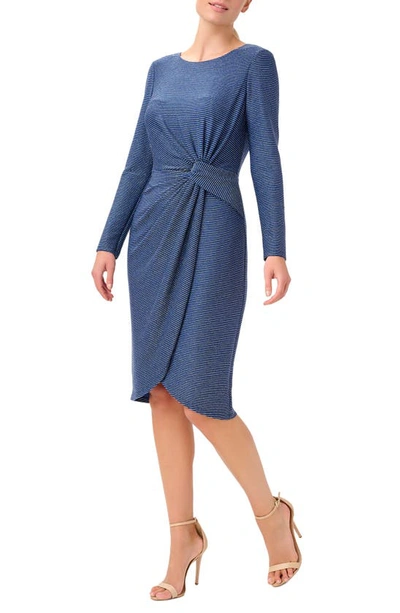 Shop Adrianna Papell Draped Long Sleeve Sheath Dress In Navy