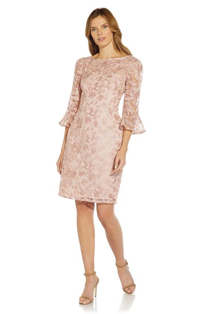 Shop Adrianna Papell Rosie Embroidered Cocktail Dress In Dusty Rose
