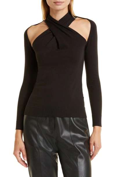 Shop Donna Karan Woman Cutout Halter Long Sleeve Sweater In Black