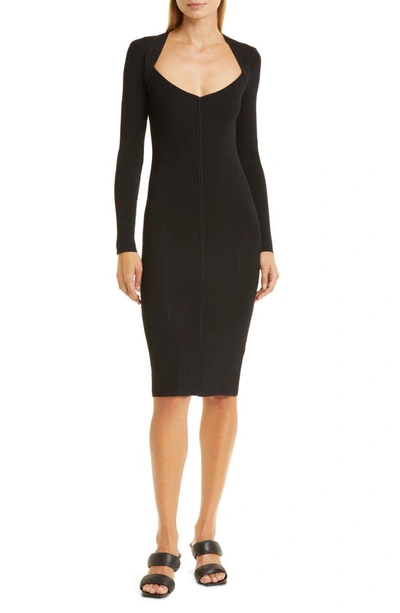 Shop Donna Karan Woman Sweetheart Neck Long Sleeve Sweater Dress In Black