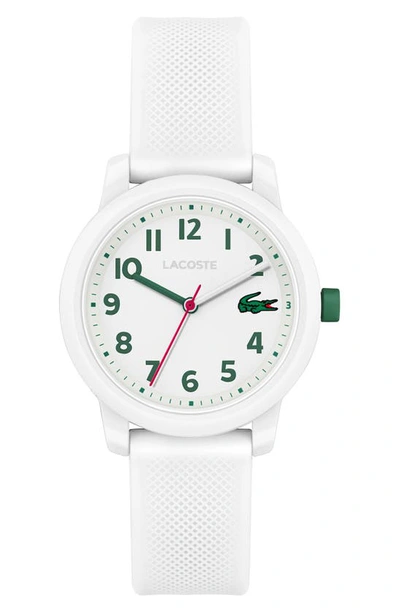 Shop Lacoste Kids' 12.12 Silicone Strap Watch, 33mm In White