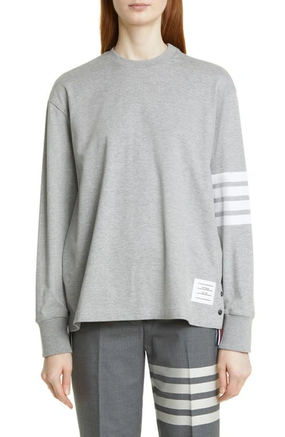 Shop Thom Browne 4-bar Oversize Long Sleeve T-shirt In Light Grey