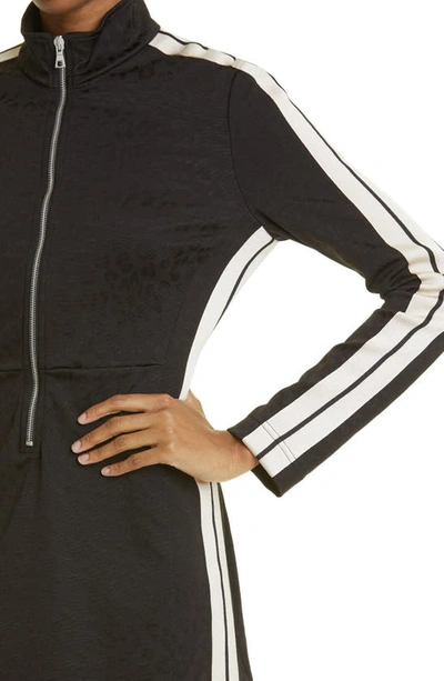 Shop Palm Angels Leopard Print Long Sleeve Half Zip Track Dress In Black Off White