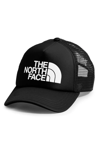 Shop The North Face Logo Trucker Hat In Black/ Tnf White