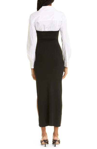 Shop Staud Hazel Bustier Long Sleeve Wool Blend Dress In Black/ White