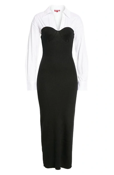 Shop Staud Hazel Bustier Long Sleeve Wool Blend Dress In Black/ White