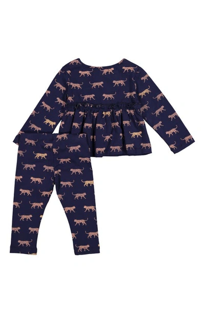 Shop Andy & Evan Leopard Print Swing Top & Leggings Set In Navy