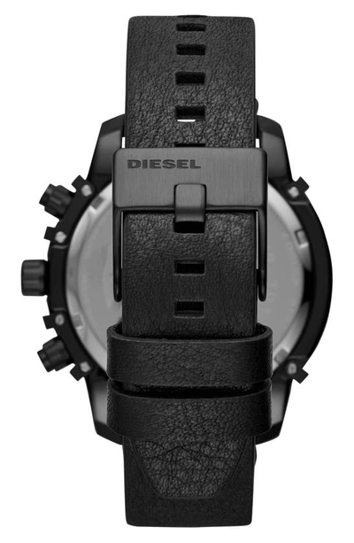 Shop Diesel Griffed Chronograph Leather Strap Watch, 46mm In Black