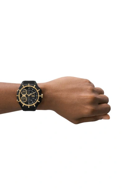 Shop Diesel Framed Silicone Strap Watch, 51mm In Black/gold
