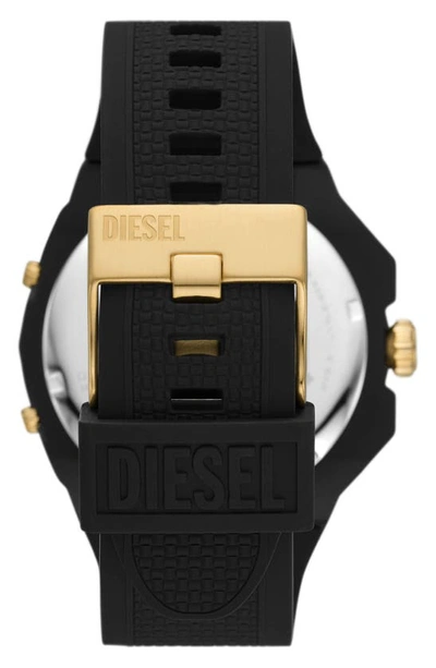 Shop Diesel Framed Silicone Strap Watch, 51mm In Black/gold