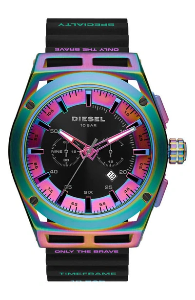 Shop Diesel Timeframe Chronograph Silicone Strap Watch, 48mm In Black/multicolor