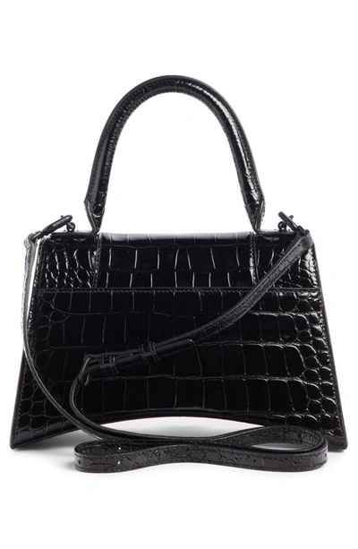 Shop Balenciaga Extra Small Hourglass Croc Embossed Leather Top Handle Bag In Black