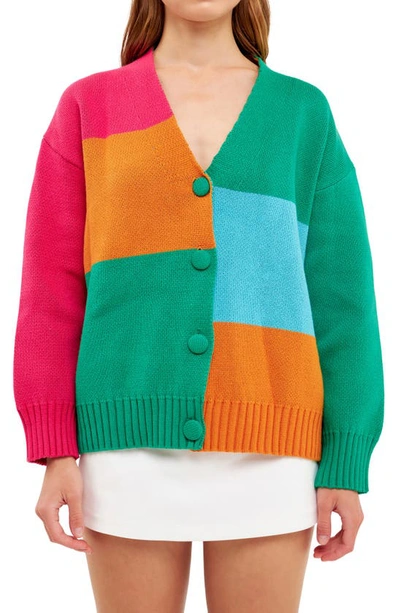 Grey Lab Abstract Colorblock Cotton Cardigan In Multi