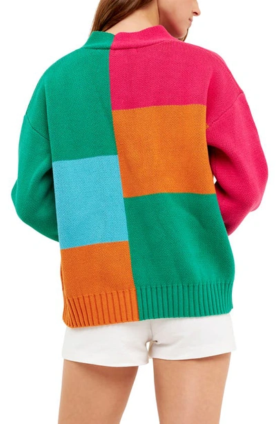 Grey Lab Abstract Colorblock Cotton Cardigan In Multi