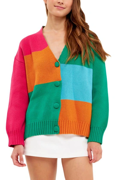 Grey Lab Abstract Colorblock Cotton Cardigan In Multi