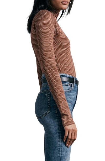 Rag & Bone Shaw Geo Print Paneled Turtleneck Top In Brown Multi