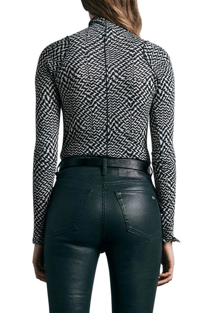 Rag & Bone Shaw Geo Print Paneled Turtleneck Top In White Black