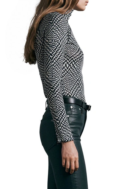 Rag & Bone Shaw Geo Print Paneled Turtleneck Top In White Black
