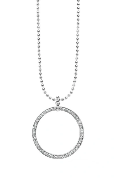 Shop Lagos Caviar Spark Diamond Circle Pendant Necklace In Silver Diamond