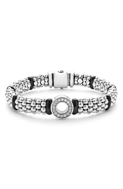 Shop Lagos Black Caviar Diamond Rope Bracelet In Silver Black Diamond