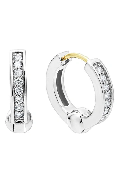 Shop Lagos Caviar Spark Diamond Huggie Hoop Earrings In Silver Diamond