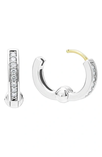 Shop Lagos Caviar Spark Diamond Huggie Hoop Earrings In Silver Diamond