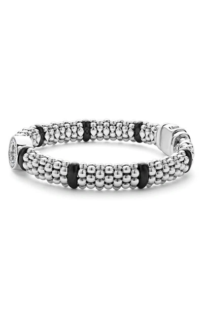 Shop Lagos Black Caviar Diamond Rope Bracelet In Silver Black Diamond
