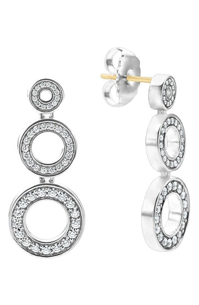 Lagos Sterling Silver Caviar Spark Diamond Triple Circle Drop Earrings In Silver Diamond