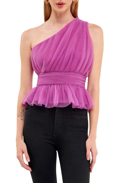 Endless Rose One-shoulder Textured Tulle Top In Lavender