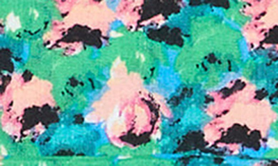 Endless Rose Floral Print Gathered Puff Sleeve Cotton Poplin Blouse In Aqua Multi