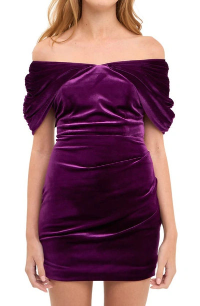 Endless Rose Off The Shoulder Velvet Minidress In Purple