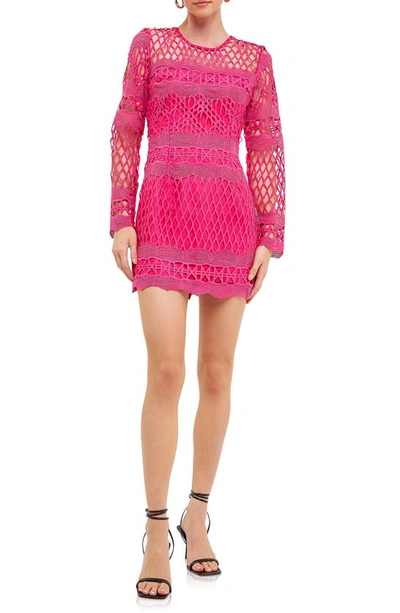 Endless Rose Long Sleeve Body-con Minidress In Fuchsia