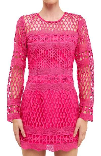 Endless Rose Long Sleeve Body-con Minidress In Fuchsia