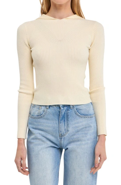 Endless Rose Fitted Rib Hooded Sweater In Cream