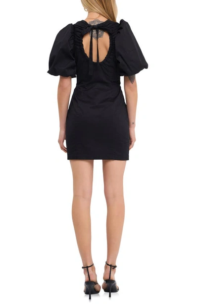 Endless Rose Cutout Puff Sleeve Cotton Minidress In Black