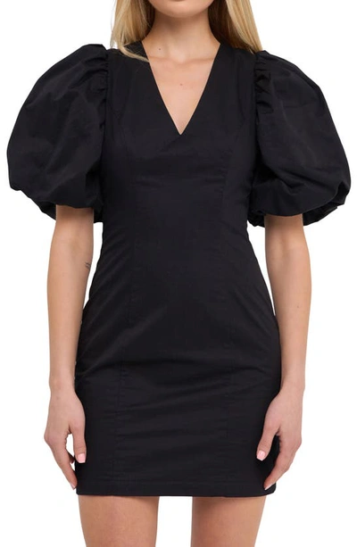 Endless Rose Cutout Puff Sleeve Cotton Minidress In Black