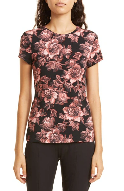 Ted Baker Clari Floral-print Slim-fit Stretch-cotton T-shirt In Black