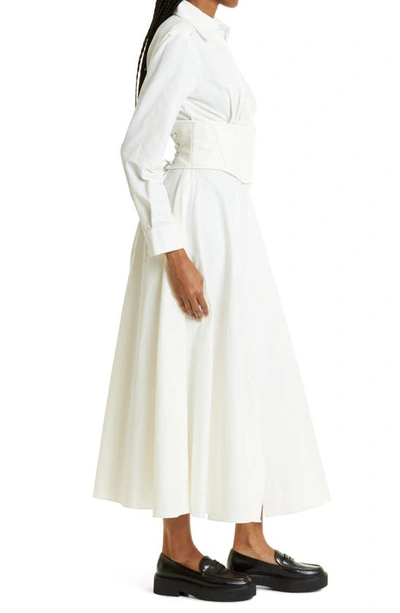Shop Aknvas Sophia Long Sleeve Cotton Blend Poplin Shirtdress In White