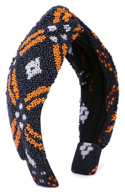 Shop Autumn Adeigbo Beaded Knotted Headband In Diamond Print