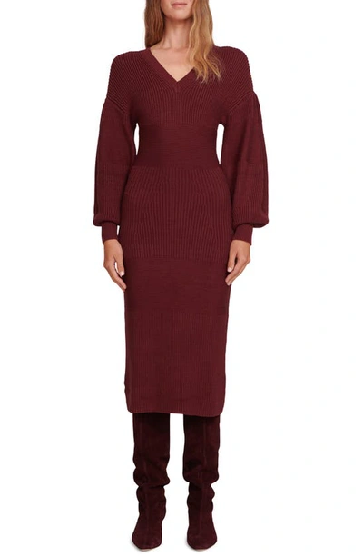 Shop Staud Carnation Long Sleeve Midi Sweater Dress In Merlot