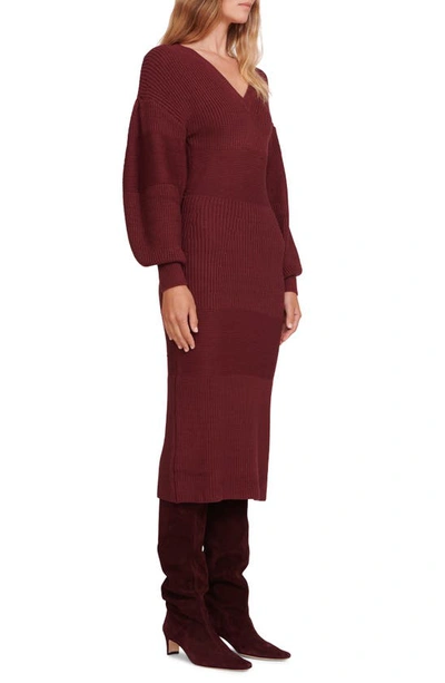 Shop Staud Carnation Long Sleeve Midi Sweater Dress In Merlot
