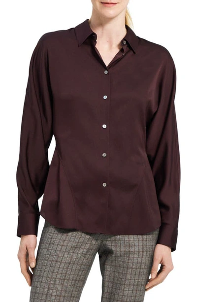 Shop Theory Back Tuck Satin Blouse In Merlot