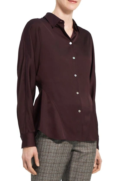 Shop Theory Back Tuck Satin Blouse In Merlot