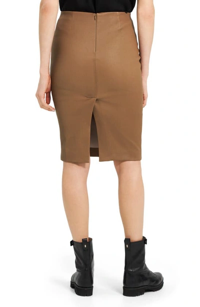 Shop Theory Skinny Leather Pencil Skirt In Truffle