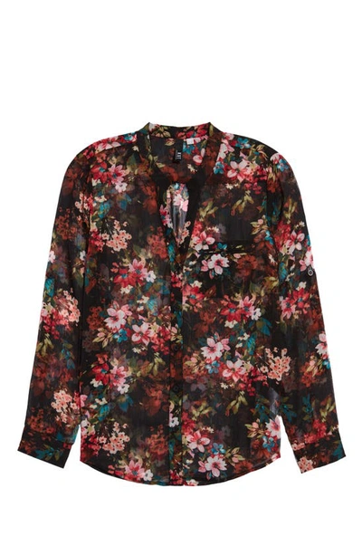 Shop Kut From The Kloth Jasmine Chiffon Button-up Shirt In Quartu Bouquet Black Brown