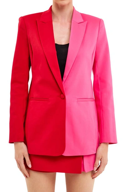 English Factory Colorblock Boyfriend Blazer In Red Fuchsia