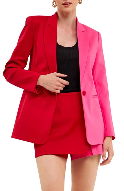English Factory Colorblock Boyfriend Blazer In Red Fuchsia