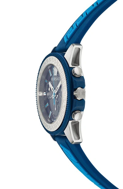 Shop Versace Greca Action Chronograph Silicone Strap Watch, 45mm In Ip Stainless Steel/ Blue