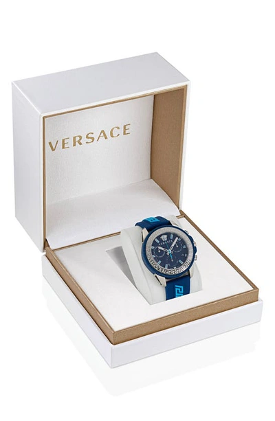 Shop Versace Greca Action Chronograph Silicone Strap Watch, 45mm In Ip Stainless Steel/ Blue