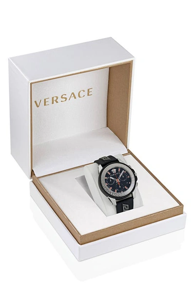 Shop Versace Greca Action Chronograph Silicone Strap Watch, 45mm In Ip Stainless Steel/ Black